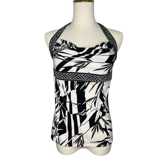 BCBGMAXAZRIA Women’s Small Floral Halter Top Black White Y2K - Picture 1 of 6